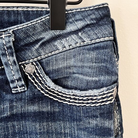 Silver Jeans Tuesday Low Capri Blue Denim Thick Stitch Country Western - Size 29 - Picture 5 of 11